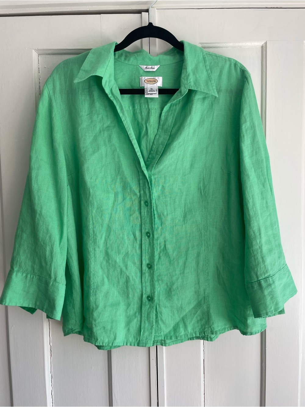 Talbots Blouse Mint Spring Green 100% Irish Linen Button-Front Women's Shirt XL
